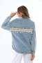 Women's Blue Pocketed Tasseled Colorful Ethnic Seasonal Buttoned Long Denim Jacket A36-083 - 2