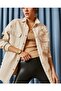 Women's Beige Boyfriend Oversize Distressed Denim Jeans Denim Jacket
