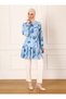 Blue Leaf Patterned Chiffon Tunic - Blue - Refka - 3