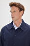 Men's Navy Blue Standard Fit Regular Cut Shirt Collar Pocket Casual Coat - 5