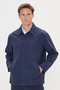 Men's Navy Blue Standard Fit Regular Cut Shirt Collar Pocket Casual Coat