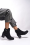 Lilixipha Women's Buckle Detailed Elastic Heeled Boots 0012730 Black Suede - 4