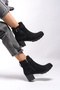 Lilixipha Women's Buckle Detailed Elastic Heeled Boots 0012730 Black Suede - 5