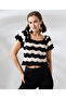 Crop Short Summer Black and White Striped Knitwear Sweater - 3