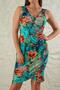 Women's Cross Collar Bird Eye Lace Detailed Midi Dress - Turquoise Floral - 4