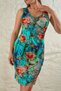 Women's Cross Collar Bird Eye Lace Detailed Midi Dress - Turquoise Floral - 3