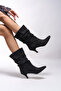 Iblantha Women's Pointed Heeled Short Boots 00126200 Black Suede - 4