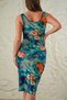 Women's Cross Collar Bird Eye Lace Detailed Midi Dress - Petrol Floral - 7