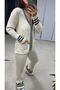 Women's Gold Button Detailed Cardigan Trouser Bottom Top Double Knitwear Set Ecru - 2