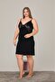 Women's Plus Size Lace Detailed Slit Lycra Knitted Combed Cotton Nightgown
