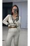 Women's Gold Button Detailed Cardigan Trouser Bottom Top Double Knitwear Set Ecru - 7