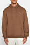 Brown Regular/Normal Cut Minimal Embroidery Inside Fleece/Warm Cotton Sweatshirt Tmnaw24Sw00096 - 3