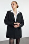 Black Oversize Lined Woven Blazer Jacket Twoss23Bc00067 - 4