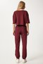 Women's Burgundy Crop T-Shirt Jogger Bottom Knitted Tracksuit Set Fn03316 - 10