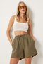 Khaki Muslin Women's Shorts - Pockets, Mx00168