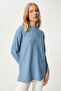 Women's Sky Blue Print Long Sleeve Knitted Blouse Zh00038 - 2