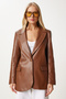 Tan Women's Oversize Faux Leather Blazer - Fn03319 - 2