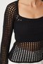 Women's Black Spanish Sleeve Square Neck Openwork Knitwear Blouse Fn03350 - 3