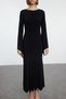 Black Plain Boat Neck Bodysitting Skirt Flounces Maxi Stretchy Knitted Dress Twoaw25El00115 - 3