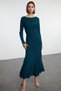 Emerald Green Straight Boat Neck Bodycon Skirt Flounces Maxi Stretchy Knitted Dress Twoaw25El00115 - 2
