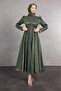 Khaki Hijab Evening Dress - Mixed Wavy and Tiny Bead Embroidered - 5