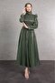 Khaki Hijab Evening Dress - Mixed Wavy and Tiny Bead Embroidered - 4