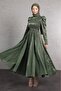 Khaki Hijab Evening Dress - Mixed Wavy and Tiny Bead Embroidered - 2
