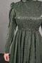 Khaki Hijab Evening Dress - Mixed Wavy and Tiny Bead Embroidered - 7