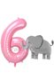 Cute Elephant Balloon 6Th Birthday Balloon Set Safari Concept Elephant Balloon and Pink Color Number Balloon