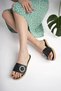 Women's Black Casual Slippers Stylish Rhinestone Buckle Home Sea Beach Guest Dowry Slippers - 3