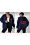 Women's Hooded Navy Blue I'M Dump Candy Printed Zippered Cardigan