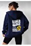 Women's Hooded Navy Blue Siesta Beach Printed Zippered Cardigan - 2