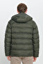 Men's Khaki Standard Fit Regular Cut Out Hood Stand Collar Coat - 6