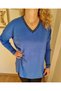 Women's Blue V-Neck Glitter Detailed Long Sleeve Knitwear Sweater