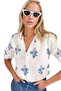 Women's Floral Navy Blue Folded Sleeve Linen Shirt with Buttons - 3