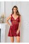 Satin Nightgown Dressing Gown Set of 2 Lace and Laced Claret Red 1610 - 2