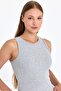 Women's Halter Neck Strap Sleeveless Ribbed Gray Basic Crop Tank Top - 2