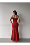 Red Strapless Feather Detailed Slit Dress - 7