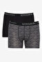 Men's Premium Cotton Black-Gray Standard Fit Patterned Stretchy 2 Pack Boxers