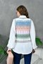 Women's Multicolored Knitwear Sweater and White Shirt Set - 8