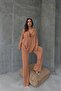 Sheer Fabric Shirt Pants Women's Set - Coffee - 3