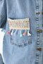 Women's Blue Pocketed Tasseled Colorful Ethnic Seasonal Buttoned Long Denim Jacket A36-083 - 3