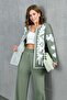 Women's Front and Sleeves White Patterned Knitwear Cardigan and Trousers Bottom Top Set - 4
