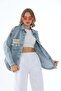 Women's Blue Pocketed Tasseled Colorful Ethnic Seasonal Buttoned Long Denim Jacket A36-083