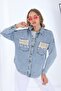 Women's Blue Pocketed Tasseled Colorful Ethnic Seasonal Buttoned Long Denim Jacket A36-083 - 6