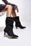 Iblantha Women's Pointed Heeled Short Boots 00126200 Black Suede