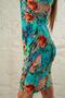Women's Cross Collar Bird Eye Lace Detailed Midi Dress - Turquoise Floral - 6