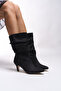 Iblantha Women's Pointed Heeled Short Boots 00126200 Black Suede - 2
