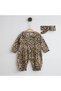 Newborn Baby Girl Hospital Discharge Cotton Baby Collar Baggy Cut Leopard Baby Jumpsuit Set Brown
