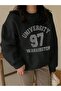Women's Black University97 Printed Round Neck Oversize Sweatshirt